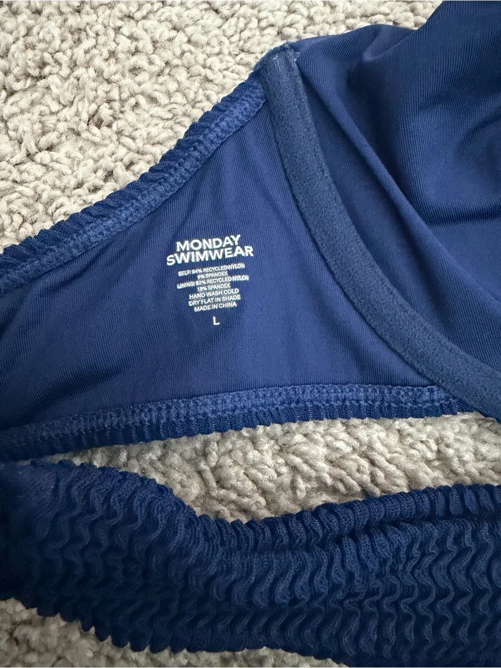 Monday Swimwear Crinkle Navy Bikini Top